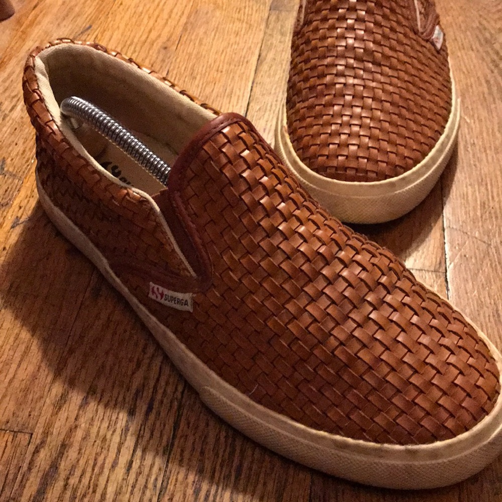 Superga 39.5 cordovan leather weave sneakers